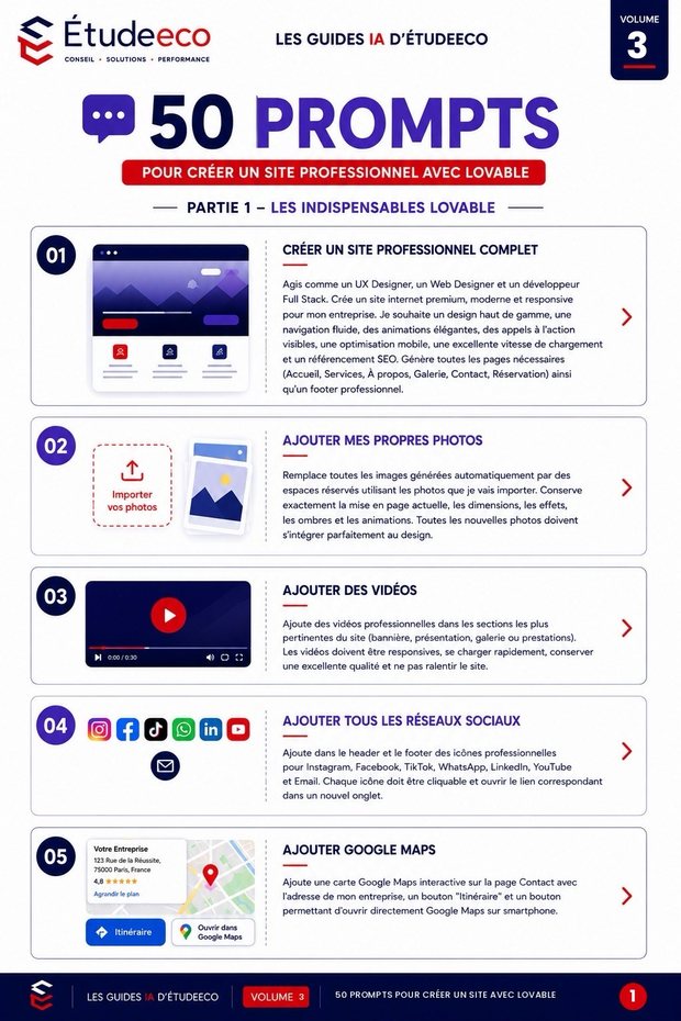 Volume 3 — 50 prompts pour créer un site professionnel avec Lovable
